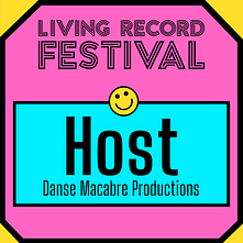 A bright pink tile with 'Host. Danse Macabra Productions' written on it.
